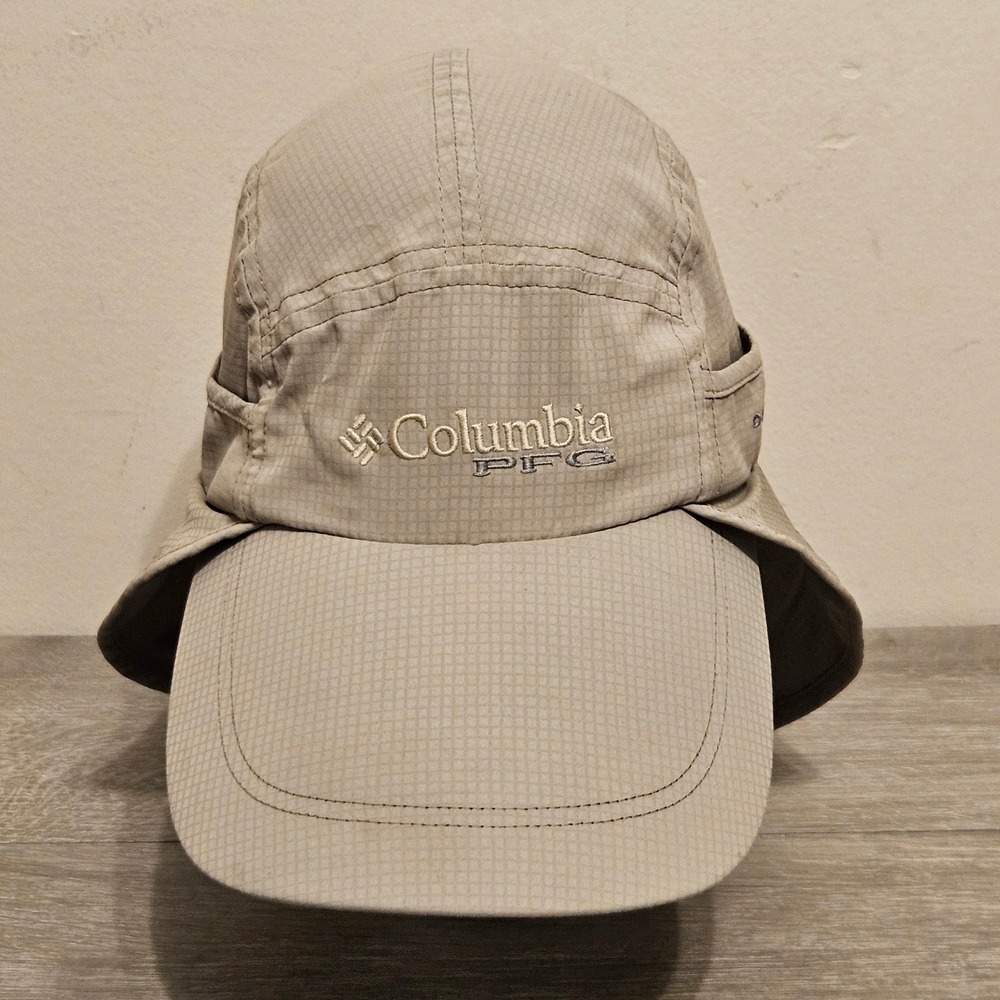 Columbia PFG Schooner Bank Cachalot Hat Tan Khaki Sun Neck Flap Fishing Cap O/S